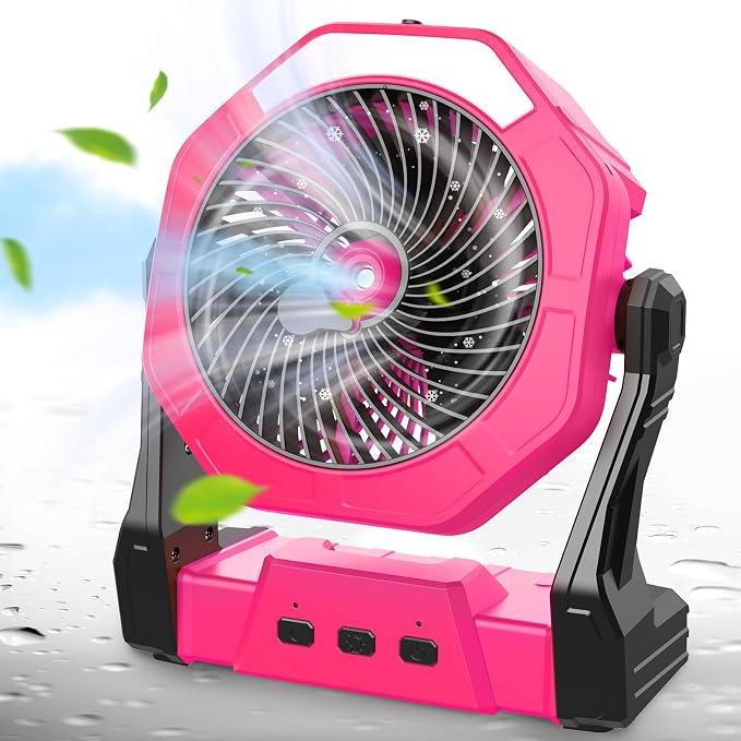 Portable Misting Fans, [Max 35H Runtime] Pink Outdoor Cooling Fan for Patios, 8 Inch Battery Operated Rechargeable Fans