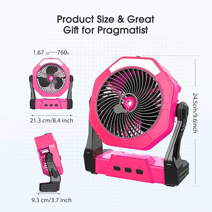Portable Misting Fans, [Max 35H Runtime] Pink Outdoor Cooling Fan for Patios, 8 Inch Battery Operated Rechargeable Fans