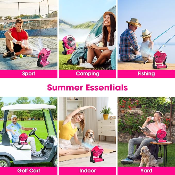 Portable Misting Fans, [Max 35H Runtime] Pink Outdoor Cooling Fan for Patios, 8 Inch Battery Operated Rechargeable Fans