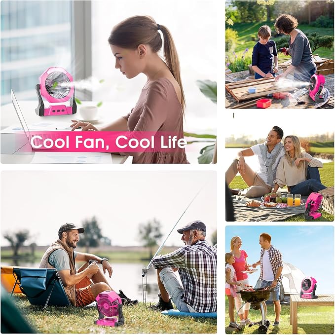Portable Misting Fans, [Max 35H Runtime] Pink Outdoor Cooling Fan for Patios, 8 Inch Battery Operated Rechargeable Fans