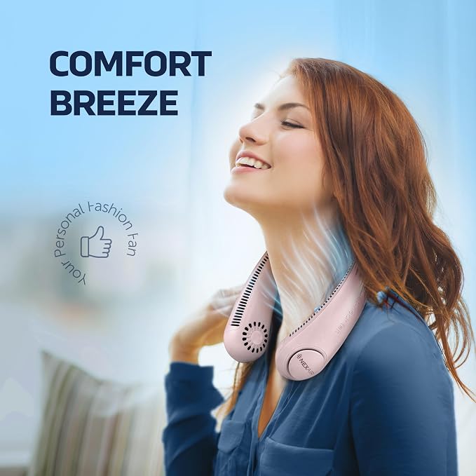 Portable Neck Fan -3 Speed Rechargeable Bladeless Neck Cooler, Pink Comfortable Lightweight, Personal Neck Fan For Women &