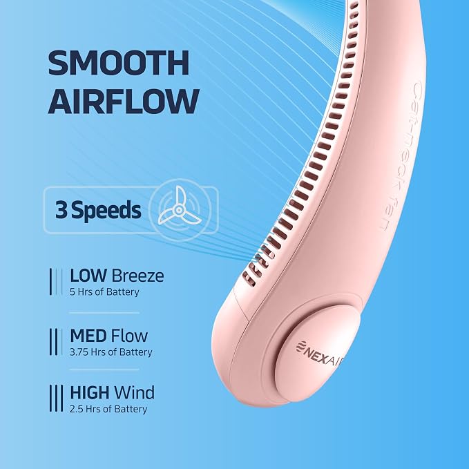 Portable Neck Fan -3 Speed Rechargeable Bladeless Neck Cooler, Pink Comfortable Lightweight, Personal Neck Fan For Women &