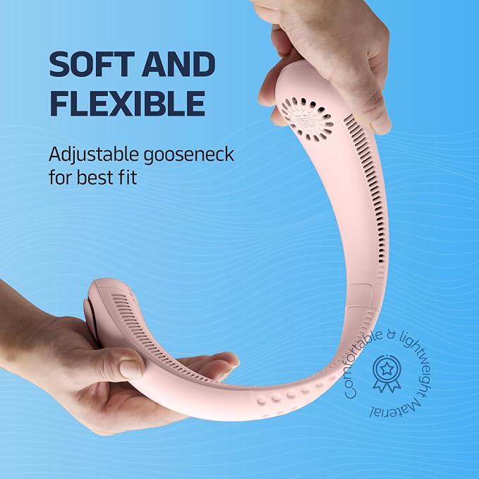 Portable Neck Fan -3 Speed Rechargeable Bladeless Neck Cooler, Pink Comfortable Lightweight, Personal Neck Fan For Women &