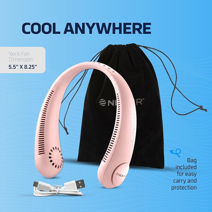 Portable Neck Fan -3 Speed Rechargeable Bladeless Neck Cooler, Pink Comfortable Lightweight, Personal Neck Fan For Women &