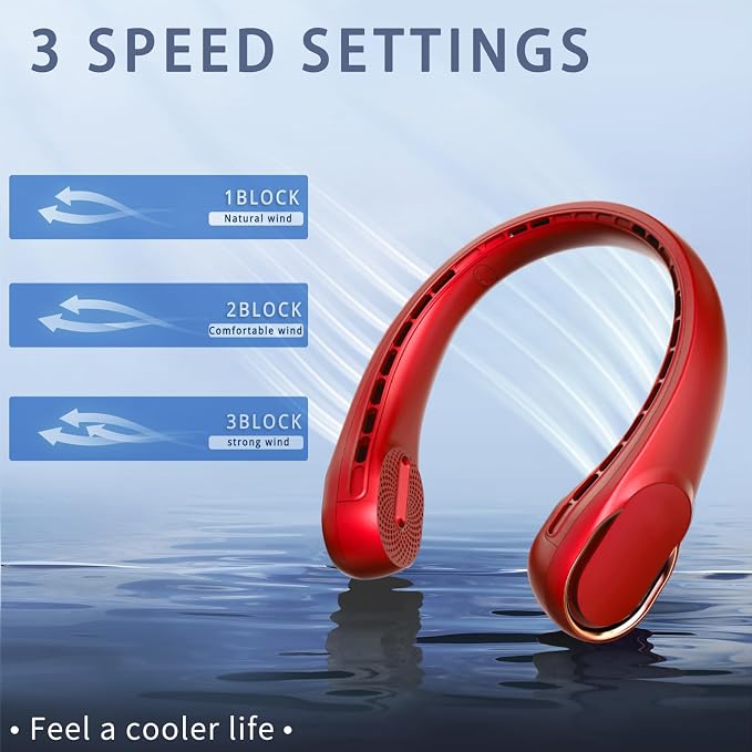 Portable Neck Fan, Bladeless Neck Fan, USB Rechargeable Personal Fan, 4000 mAh Battery Operated Fan, 3 Speeds