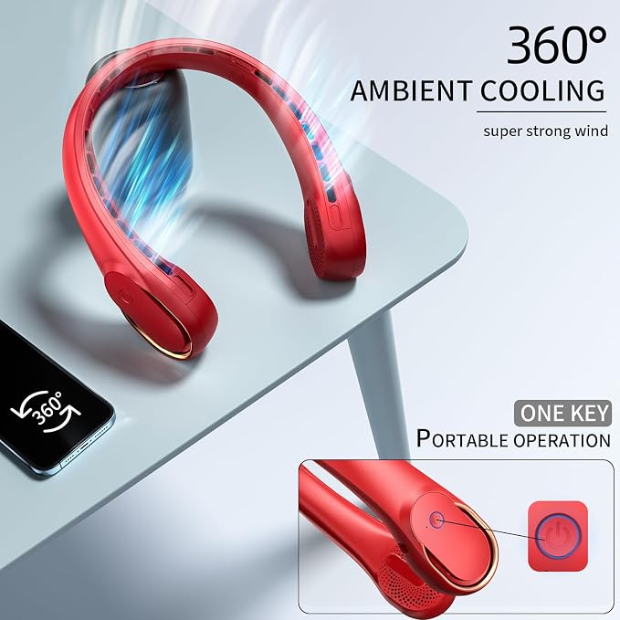 Portable Neck Fan, Bladeless Neck Fan, USB Rechargeable Personal Fan, 4000 mAh Battery Operated Fan, 3 Speeds