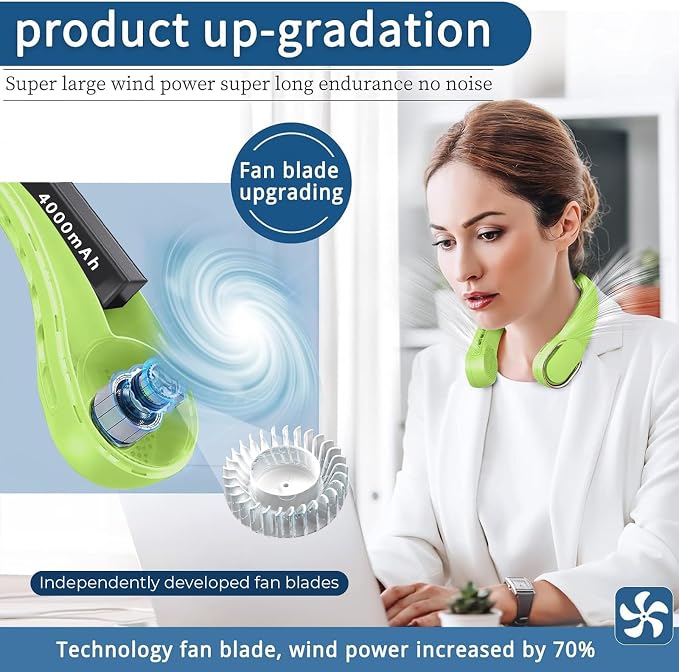 Portable Neck Fan, Bladeless Neck Fan, USB Rechargeable Personal Fan, 4000 mAh Battery Operated Wearable Fan, 3, alternate