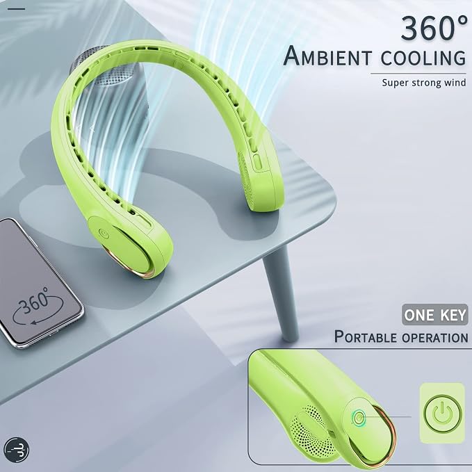 Portable Neck Fan, Bladeless Neck Fan, USB Rechargeable Personal Fan, 4000 mAh Battery Operated Wearable Fan, 3, alternate