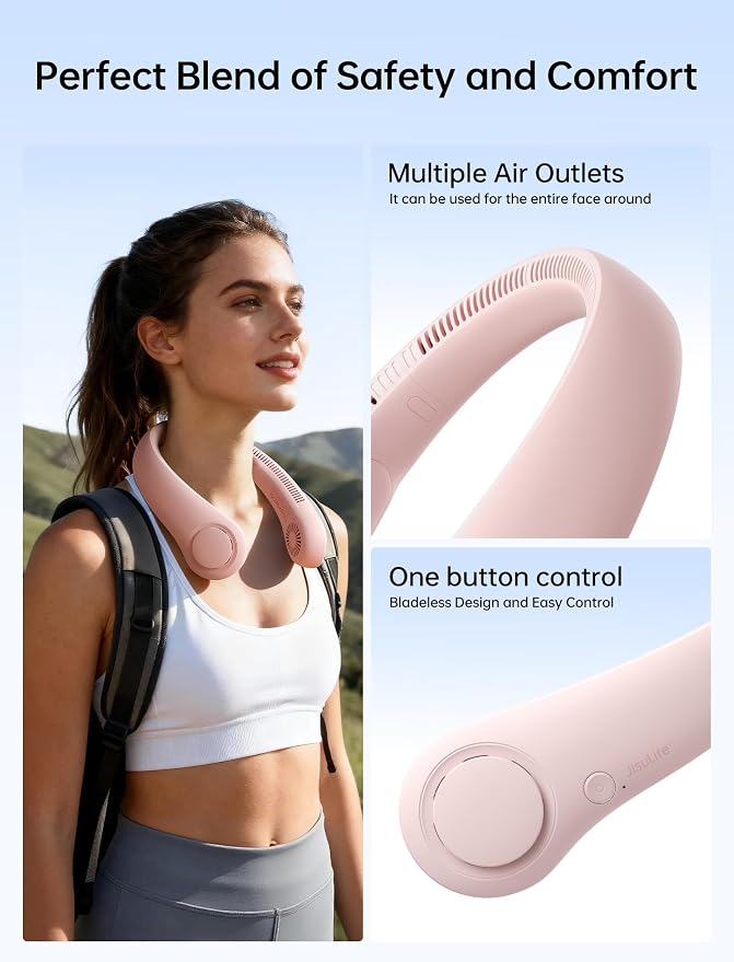 Portable Neck Fan, Hands-Free Bladeless, 5 Speeds, 4000 mAh Battery Operated Wearable Personal Fan, Twistable, Rechargeable