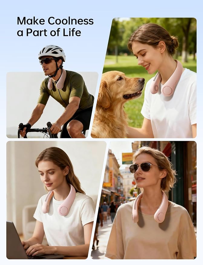 Portable Neck Fan, Hands-Free Bladeless, 5 Speeds, 4000 mAh Battery Operated Wearable Personal Fan, Twistable, Rechargeable