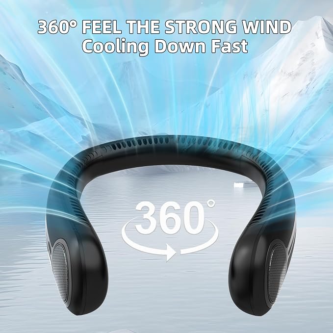 Portable Neck Fan,Hands Free Personal Wearable Bladeless Fan,6000mAh USB Rechargeable,360° Cooling,LED