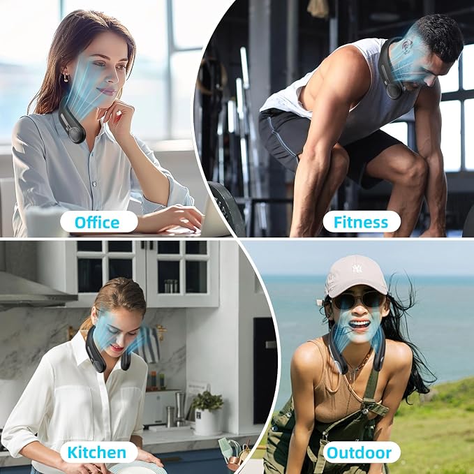 Portable Neck Fan,Hands Free Personal Wearable Bladeless Fan,6000mAh USB Rechargeable,360° Cooling,LED