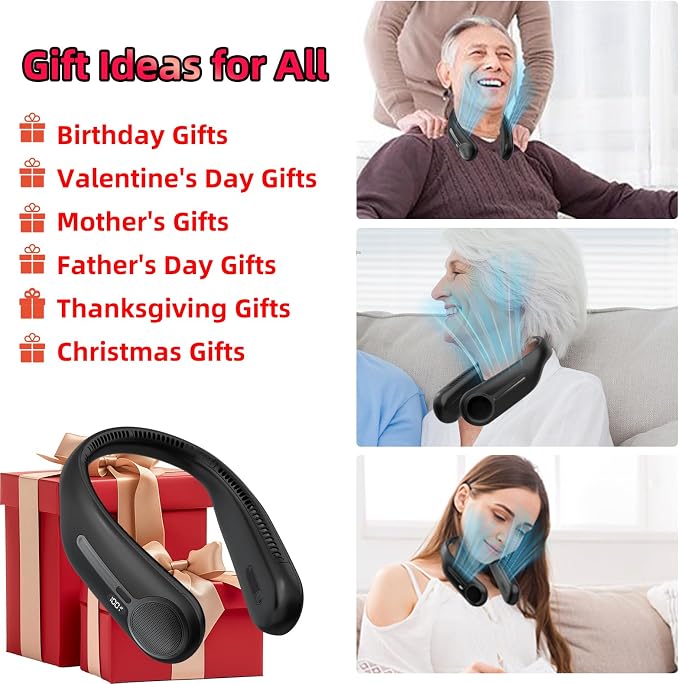 Portable Neck Fan,Hands Free Personal Wearable Bladeless Fan,6000mAh USB Rechargeable,360° Cooling,LED
