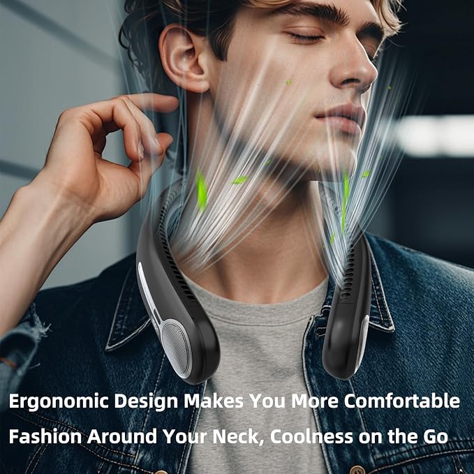 Portable Neck Fan,Hands Free Personal Wearable Bladeless Fan,6000mAh USB Rechargeable,360° Cooling,LED