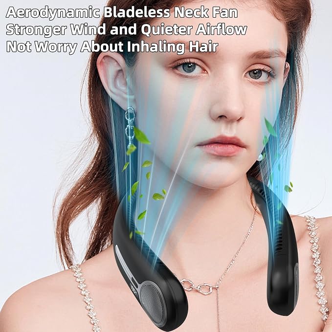 Portable Neck Fan,Hands Free Personal Wearable Bladeless Fan,6000mAh USB Rechargeable,360° Cooling,LED