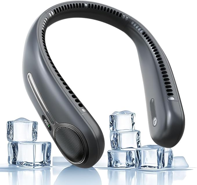 Portable Neck Fan,Hands Free Personal Wearable Bladeless Fan,6000mAh USB Rechargeable,360° Cooling,LED