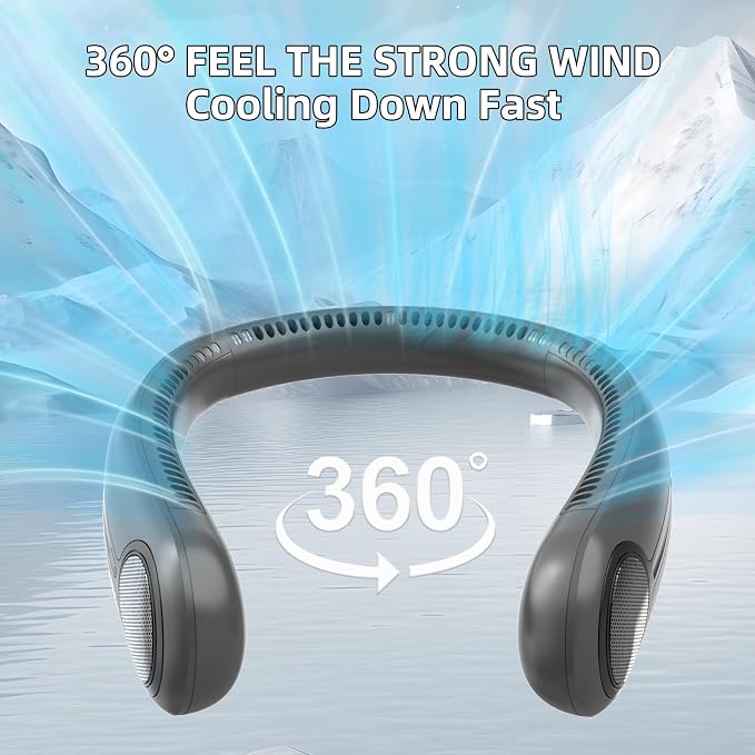 Portable Neck Fan,Hands Free Personal Wearable Bladeless Fan,6000mAh USB Rechargeable,360° Cooling,LED