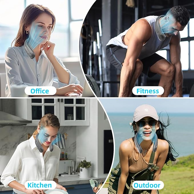 Portable Neck Fan,Hands Free Personal Wearable Bladeless Fan,6000mAh USB Rechargeable,360° Cooling,LED