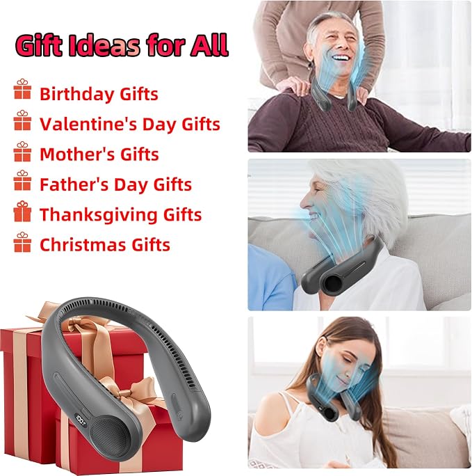 Portable Neck Fan,Hands Free Personal Wearable Bladeless Fan,6000mAh USB Rechargeable,360° Cooling,LED