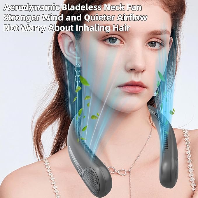 Portable Neck Fan,Hands Free Personal Wearable Bladeless Fan,6000mAh USB Rechargeable,360° Cooling,LED