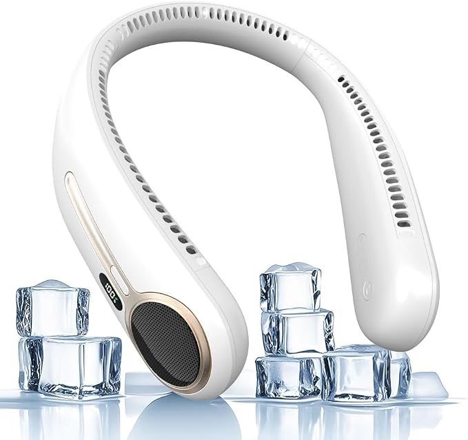 Portable Neck Fan,Hands Free Personal Wearable Bladeless Fan,6000mAh USB Rechargeable,360° Cooling,LED