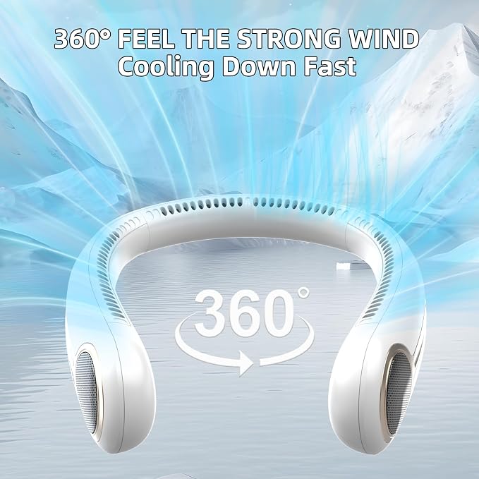Portable Neck Fan,Hands Free Personal Wearable Bladeless Fan,6000mAh USB Rechargeable,360° Cooling,LED