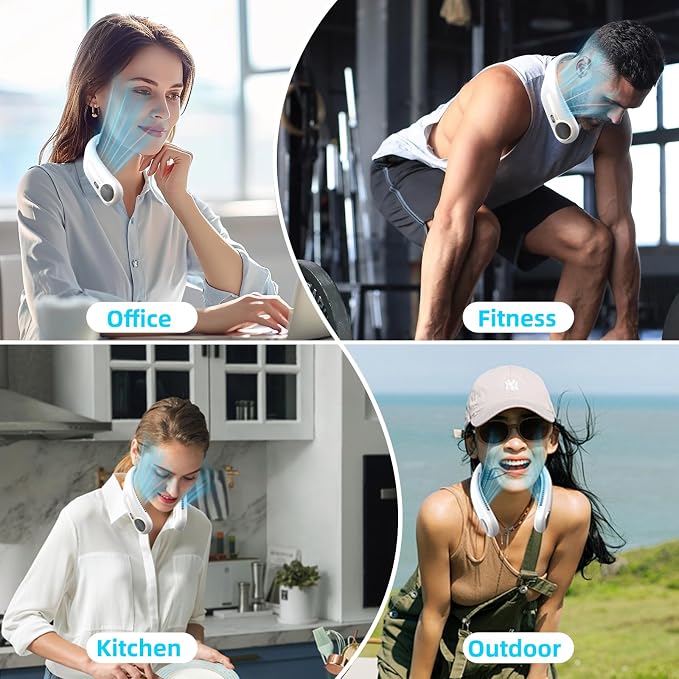 Portable Neck Fan,Hands Free Personal Wearable Bladeless Fan,6000mAh USB Rechargeable,360° Cooling,LED