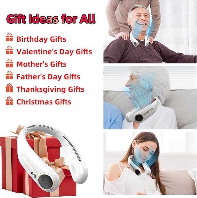 Portable Neck Fan,Hands Free Personal Wearable Bladeless Fan,6000mAh USB Rechargeable,360° Cooling,LED