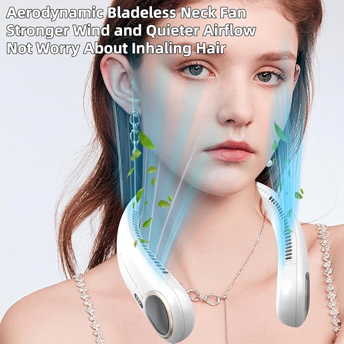 Portable Neck Fan,Hands Free Personal Wearable Bladeless Fan,6000mAh USB Rechargeable,360° Cooling,LED