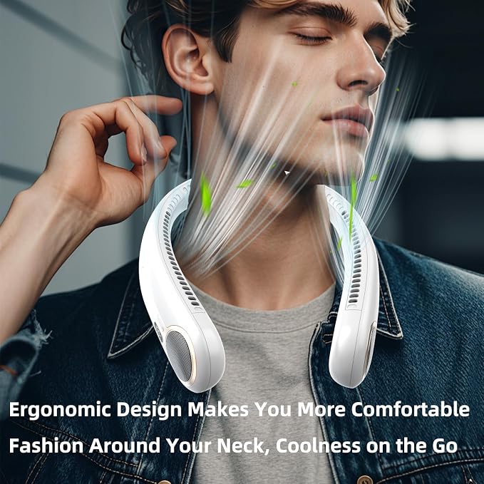 Portable Neck Fan,Hands Free Personal Wearable Bladeless Fan,6000mAh USB Rechargeable,360° Cooling,LED