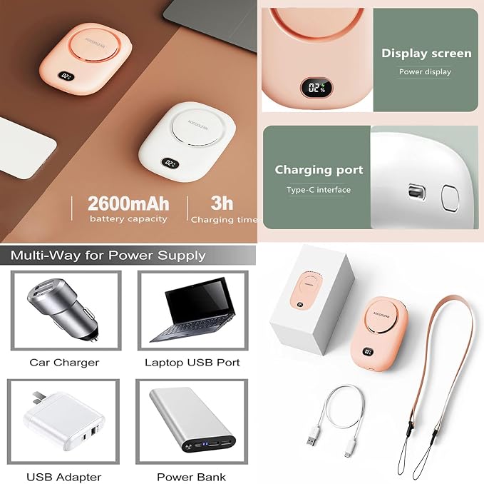 Portable Neck Fan, Mini Small Personal Handheld Fan USB Rechargeable 3 Speed for Girls Boys Woman Eyelash Travel Home Office