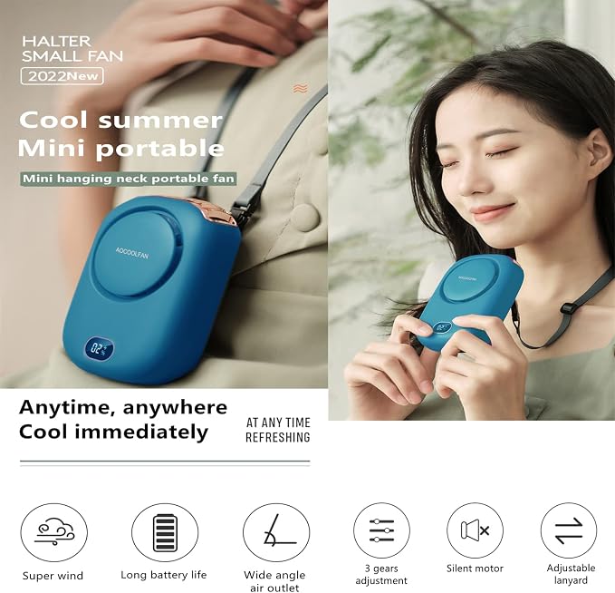 Portable Neck Fan, Mini Small Personal Handheld Fan USB Rechargeable 3 Speed for Girls Boys Woman Eyelash Travel Home Office