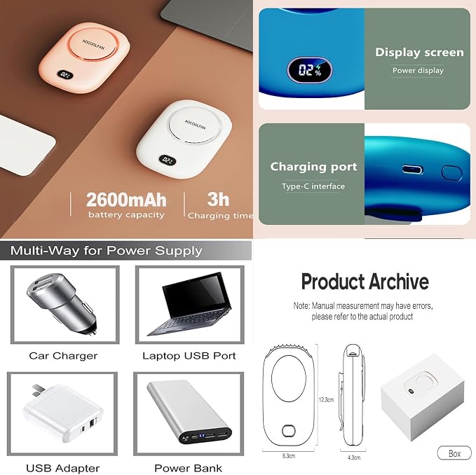 Portable Neck Fan, Mini Small Personal Handheld Fan USB Rechargeable 3 Speed for Girls Boys Woman Eyelash Travel Home Office