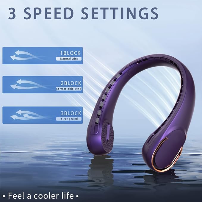 Portable Neck Fan, Neck Fans for Men, 4000 mAh Rechargeable Personal Fan,360° Hands Free Bladeless Fan, 3 Speeds Adjustable