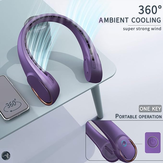 Portable Neck Fan, Neck Fans for Men, 4000 mAh Rechargeable Personal Fan,360° Hands Free Bladeless Fan, 3 Speeds Adjustable