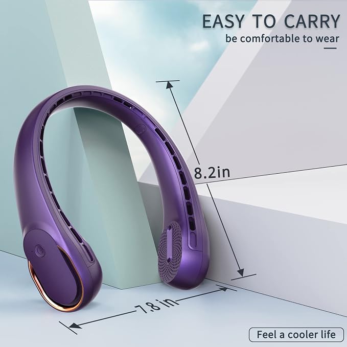 Portable Neck Fan, Neck Fans for Men, 4000 mAh Rechargeable Personal Fan,360° Hands Free Bladeless Fan, 3 Speeds Adjustable