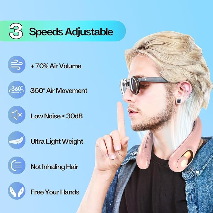 Portable Neck Fan, Neck Fans Rechargeable for Women Men, 4000mAh Personal Bladeless Fan, Upgraded Cooling Air Volume, Ultra