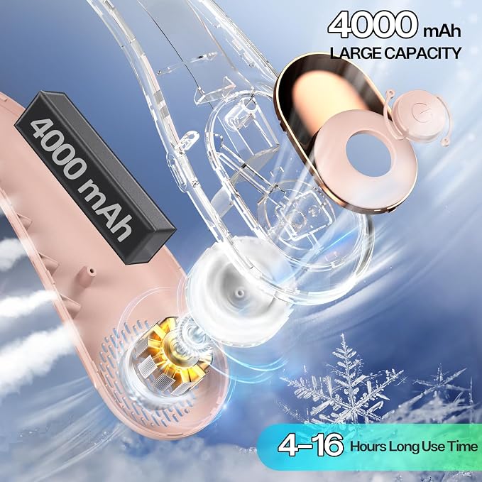 Portable Neck Fan, Neck Fans Rechargeable for Women Men, 4000mAh Personal Bladeless Fan, Upgraded Cooling Air Volume, Ultra