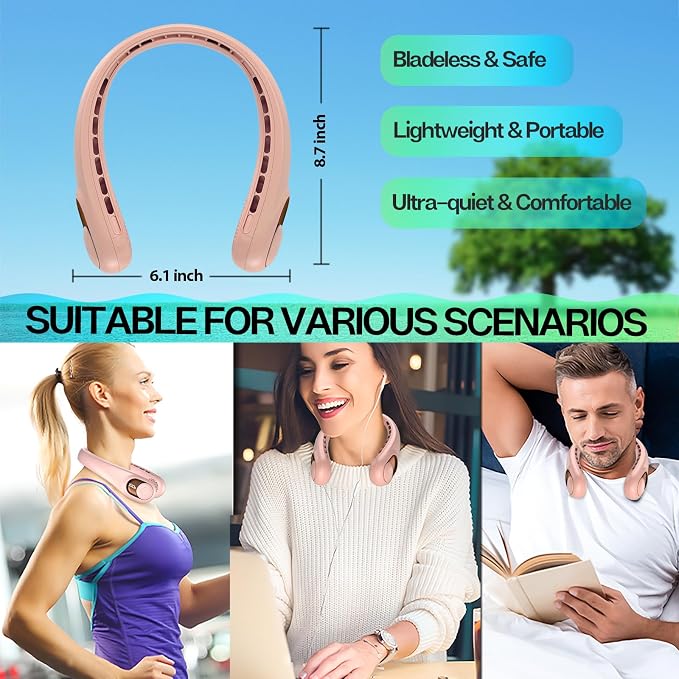 Portable Neck Fan, Neck Fans Rechargeable for Women Men, 4000mAh Personal Bladeless Fan, Upgraded Cooling Air Volume, Ultra