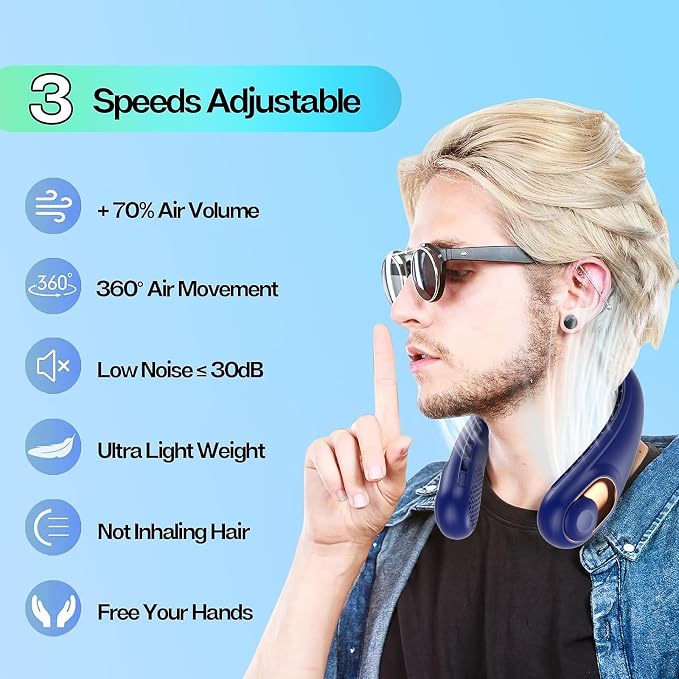 Portable Neck Fan, Personal Bladeless Rechargeable, Upgraded 4000mAh Battery & 360° Surrounding Air Outlet, Increase Air