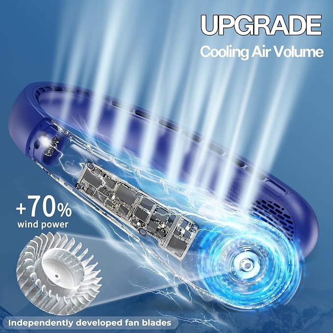 Portable Neck Fan, Personal Bladeless Rechargeable, Upgraded 4000mAh Battery & 360° Surrounding Air Outlet, Increase Air