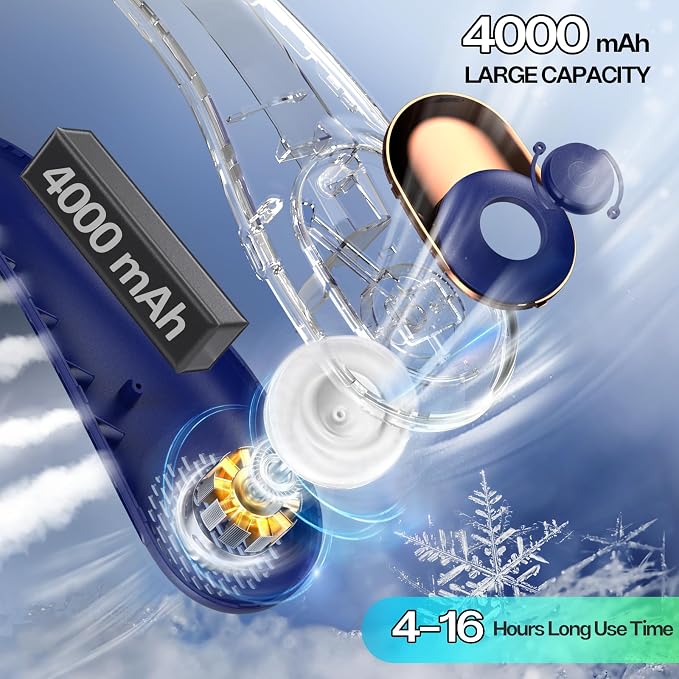 Portable Neck Fan, Personal Bladeless Rechargeable, Upgraded 4000mAh Battery & 360° Surrounding Air Outlet, Increase Air