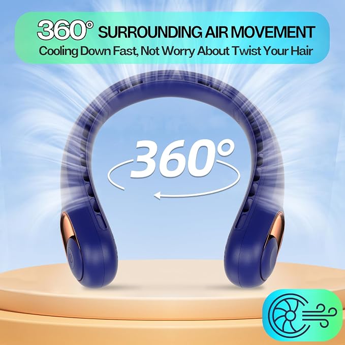 Portable Neck Fan, Personal Bladeless Rechargeable, Upgraded 4000mAh Battery & 360° Surrounding Air Outlet, Increase Air
