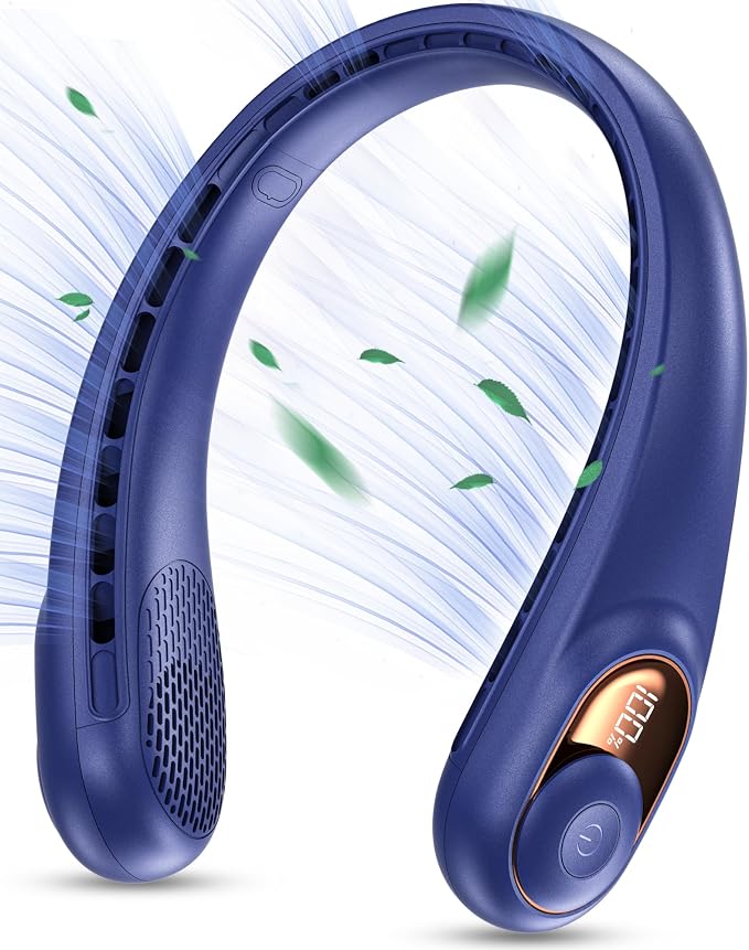 Portable Neck Fan, Personal Bladeless Rechargeable, Upgraded 4000mAh Battery & 360° Surrounding Air Outlet, Increase Air