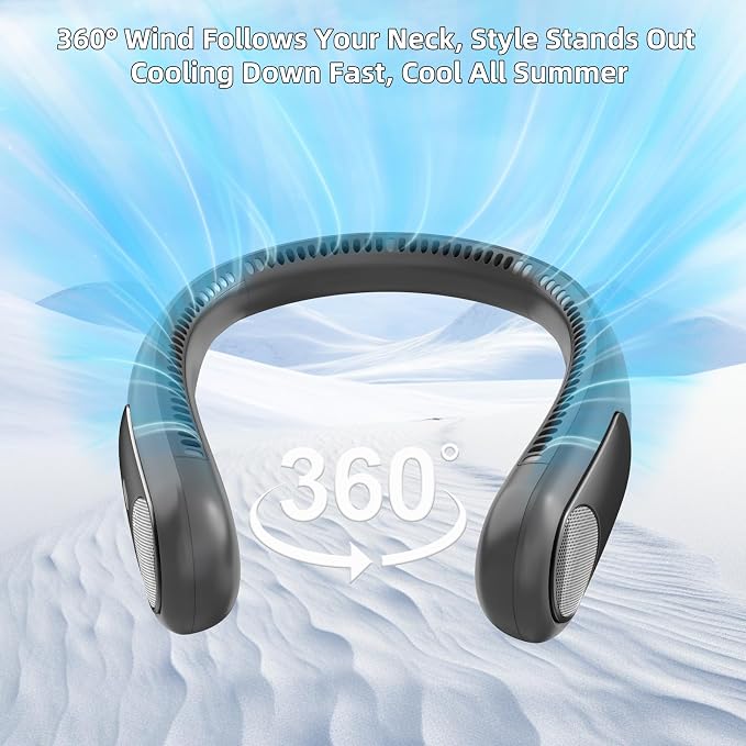 Portable Neck Fan,Personal Wearable Bladeless Quiet Fan,LED Display,360° Cooling,4-Speeds,6000mAh USB Quick Charge,Long