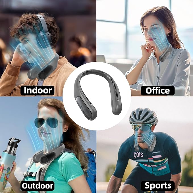 Portable Neck Fan,Personal Wearable Bladeless Quiet Fan,LED Display,360° Cooling,4-Speeds,6000mAh USB Quick Charge,Long