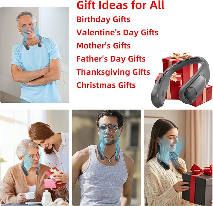 Portable Neck Fan,Personal Wearable Bladeless Quiet Fan,LED Display,360° Cooling,4-Speeds,6000mAh USB Quick Charge,Long