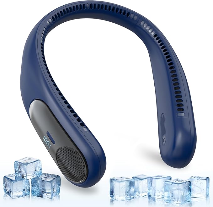 Portable Neck Fan,Personal Wearable Bladeless Quiet Fan,LED Display,360° Cooling,4-Speeds,6000mAh USB Quick Charge,Long