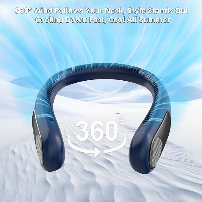 Portable Neck Fan,Personal Wearable Bladeless Quiet Fan,LED Display,360° Cooling,4-Speeds,6000mAh USB Quick Charge,Long