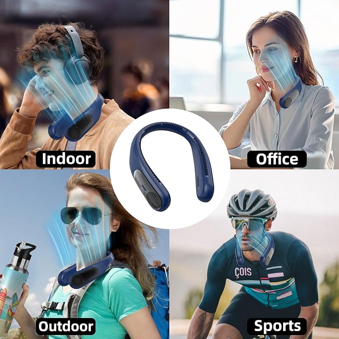 Portable Neck Fan,Personal Wearable Bladeless Quiet Fan,LED Display,360° Cooling,4-Speeds,6000mAh USB Quick Charge,Long